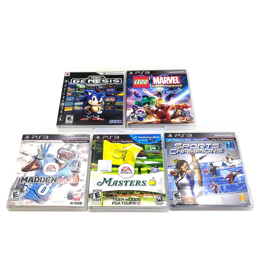 5 PS3 Game Lot Sega Genesis Lego Marvel Super Heroes Madden Tiger Woods Sports